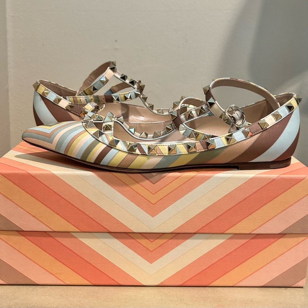 Valentino Garavani Studded Striped Flats